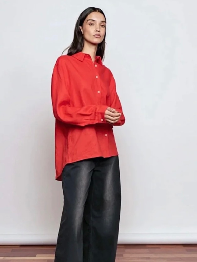 Pixie Market Red Linen Button Down Shirt Xs But Would Fit S, M, Or Large Nwt — image 7 of 7